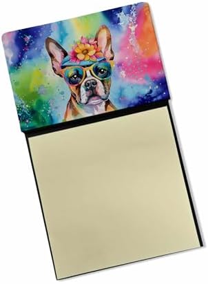 Caroline's Treasures Boston Terrier Hippie Dawg Sticky Note Holder Refillable Dispenser Self-Sticky Note Pads, Memo Pads Blank Desk Accessories