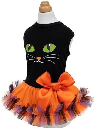 Fitwarm Halloween Cat Face Dog Dress, Funny Halloween Costumes for Small Dogs Girl, Pet Apparel, Black, Orange, Purple, Green, XS