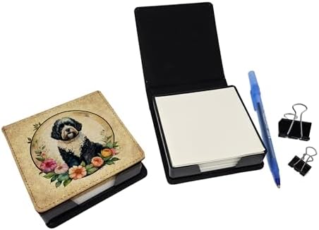 Caroline's Treasures Portuguese Water Dog and Flowers PU Leather Note Paper Holder with Artist-Designed Cover, Desk Accessory, Office Gift