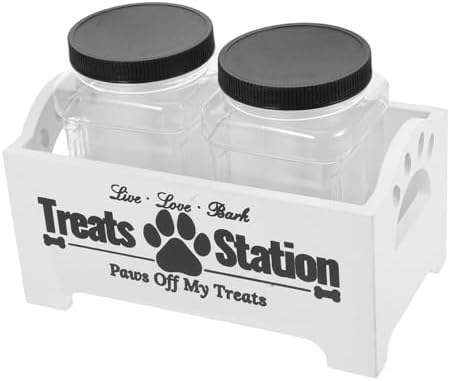 POPETPOP 1set Wooden Dog Treat Storage Container with Airtight Jars Organized Pet Food Accessory for Household Use Keeps Treats Fresh and Separated for Dogs and Cats
