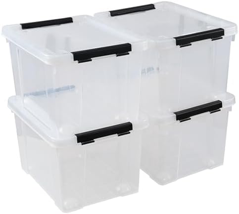 4-Pack 24 Quart Storage Box, Clear Plastic Storage Bin with Wheels