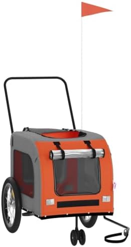 Pet Bike Trailer for Small Dogs, Foldable Bicycle Cargo Trailer with Quick-Release Wheels and Safety Flag, Orange and Gray