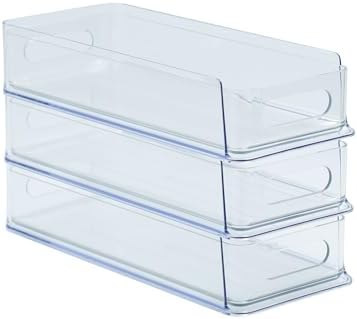 3 Tier Stackable Storage Drawer Organizer, Clear, Small | Plastic, Narrow Pull Out Container, For Under Sink, Corner, Kitchen Cabinet, Coffee bar, Pantry, Laundry, Countertop