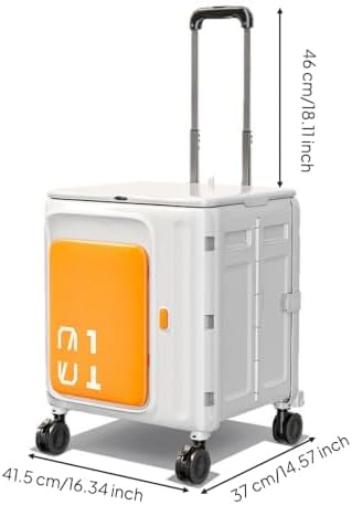 Rolling Crate with Lid Foldable Rolling Crate Lightweight Trolley with Lid for Camp, Orange White
