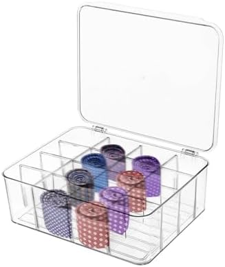 Tie Organizer Dividers Box, 16 Compartment Sock Underwear Drawer Organizer with Lid, Removable Divided Drawer Wardrobe Storage Box for Tie, Bra Storage (16-Cell)