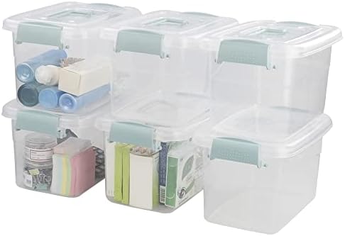 Sandmovie Clear Storage Latch Bin, Plastic Storage Container Box with Lid and Handle, 6 Packs