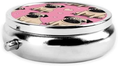 ZhongGuo Funny Cartoon Pug Puppy Dog Printed Pill Organizer,Round Travel Pill Organizer Mini Medicine Pill Box for Purse Iron Plating