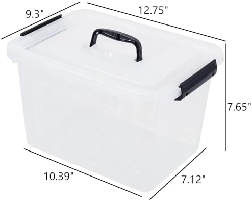 Farmoon 12 Quart Clear Storage Bin, Plastic Latching Box with Handle 4 Pack