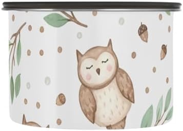 Cute Owl Coffee Canister with Lid Airtight Food Storage Containers 17oz Stainless Steel Canisters Kitchen Food Organizer for Beans, Cereal, Pasta, Flour, Sugar, Snacks