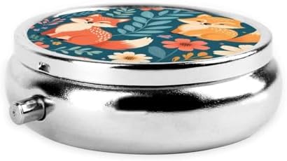 Cute Floral Animal Pattern Printed Pill Organizer,Round Travel Pill Organizer Mini Medicine Pill Box for Purse Iron Plating