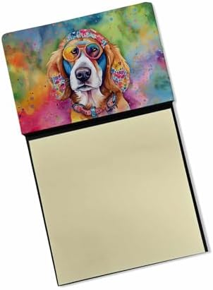 Caroline's Treasures Hippie Dawg Sticky Note Holder Refillable Dispenser Self-Sticky Note Pads, Memo Pads Blank Desk Accessories