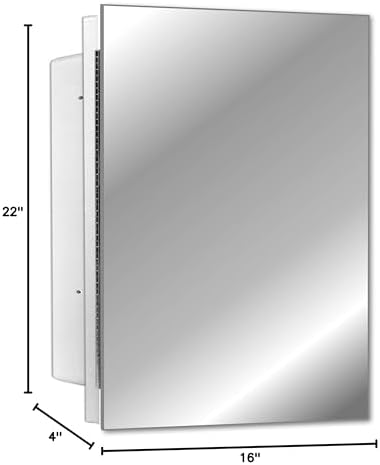 White Recessed Medicine Cabinet with Frameless Pencil Edge Mirrior Door Panel (16" x 22") with Adjustable Shelves, Wall Mounted Bathroom Storage Cabinet