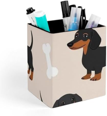 Fashion Pen Cup Pencil Holder Makeup Brush Storage Leather Desk Organizer Wiener Dog Doxie Dachshund Weiner Dog Pet Dogs