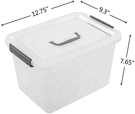 Farmoon 12 Quart Clear Latch Storage Bin with Lid and Grey Handle, 1 Pack
