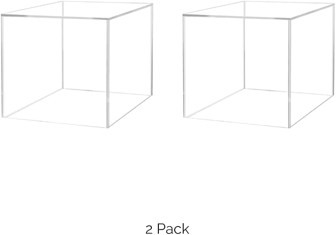 Marketing Holders 2 Pack 14 Inch Clear Acrylic Display Box with One Open Side No Lid One Piece Versatile Square Lucite Merchandise Storage Bin or Retail Product Riser