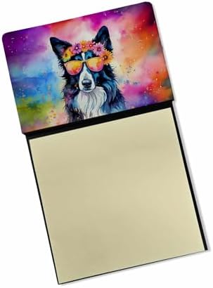 Caroline's Treasures Border Collie Hippie Dawg Sticky Note Holder Refillable Dispenser Self-Sticky Note Pads, Memo Pads Blank Desk Accessories