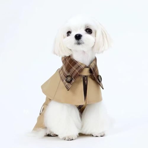 Stylish Cat & Dog Trench Coat, Lightweight British Plaid Pet Jacket, Breathable Spring Autumn Puppy Clothes, Fancy Detective Costume for Small Dogs & Cats, Sun Protection Outfit(L)