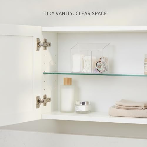 Easy-Access Wall Mount Organizer with Dividers, Clear PET Bathroom Canister for Cotton Pads and Cotton Swabs, Space-Saving Vanity Storage Box (1 Pack)