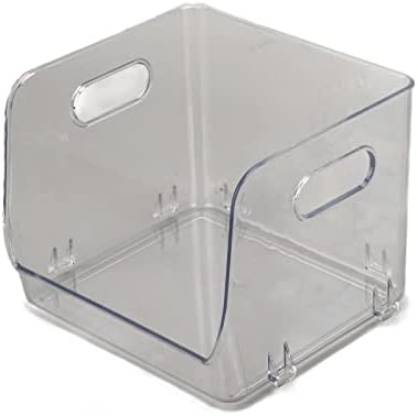 Transparent Stackable Storage Container with Double Handles Small PET Organizer for Office Bedroom Living Room Green (Small Size Transparent White)