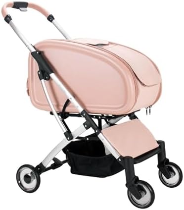 Foldable Pet Stroller，Pet Stroller for Small Medium Dogs,3 in 1 Folding Cat, W Removable Carrier,Car Seat,Sun Shades, Dog(Pink)