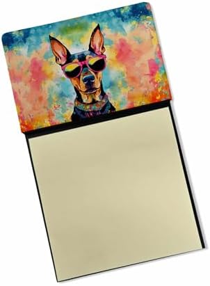 Caroline's Treasures Doberman Pinscher Hippie Dawg Sticky Note Holder Refillable Dispenser Self-Sticky Note Pads, Memo Pads Blank Desk Accessories