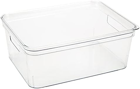 Simplify Medium Lidded Storage Bin, Plastic Tote with Handles, Closet, Bedroom, Bathroom, Kitchen, Organization, Clothes, Toys, Accessories, Super Clear