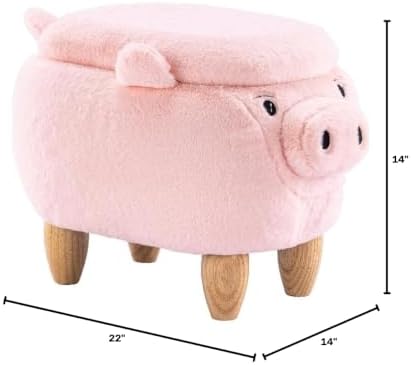 Home 2 Office Pig Storage Ottoman Stool for Bedroom, Playroom or Nursery Decor, Soft Animal-Shaped Ottoman with Wooden Legs