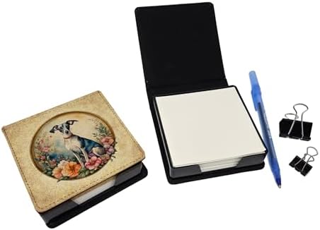 Caroline's Treasures Italian Greyhound and Flowers PU Leather Note Paper Holder with Artist-Designed Cover, Desk Accessory, Office Gift