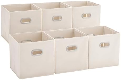 MAX Houser 6 Pack Foldable Fabric Storage Bins with Handles, Beige 12 inch | foldable cube storage bins with dual carry handles. 12"x12"x12" size fits cube closet organizers.Closet & Bedroom Organizer