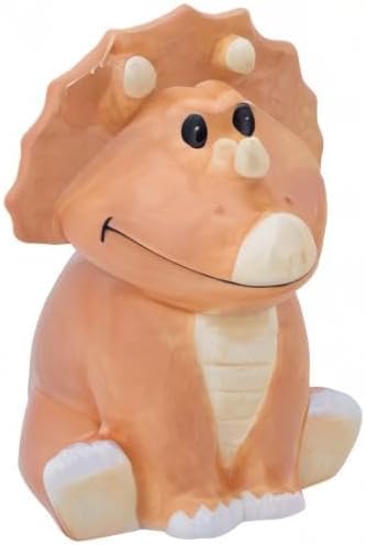 Dolomite Ceramic 9.9 x 9.6 Everyday Cookie & Candy Jar with Airtight Lid: Perfect for Kitchen Canisters, Pet Treat Containers & Decorative Storage, Tan Triceratops Dinosaur