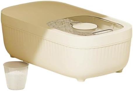 Airtight Rice Storage Container, Dry Food Dispenser with Transparent Sealed Lid for Kitchen Pantry Organization for Storing Rice, Cereal, Flour, Pet Food and Other Dry Ingredients (Beige, S)