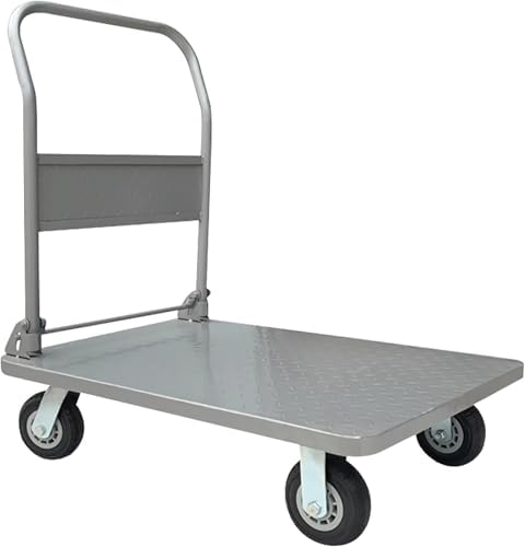 Portable Folding Hand Cart - Heavy-Duty Steel Platform Trolley with Swivel Wheels & Ergonomic Handle - Ideal for Outdoor Transport of Goods and Luggage
