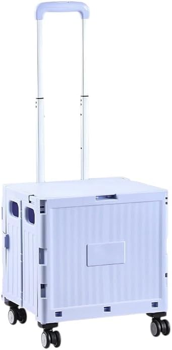 Foldable Utility Cart, Portable Rolling Crate with 360° Rotating Wheels, Detachable Lid,Telescoping Handle, Collapsible Trolley for Travel, Office, Grocery, and Storage (Purple)
