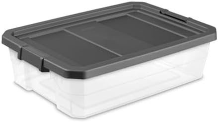 Sterilite 18-Pack Modular Stacker Box, Durable Clear Plastic Storage Bins with Latching Lids, 40 Quart - Stackable Organizing Container Boxes for Closet, Bathroom, and Office