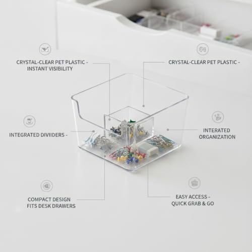 3.78 x 3.78 x 2.44 Inch Transparent PET Partition Storage Box, Drawer Organizer Bin for Office Supplies and Small Items
