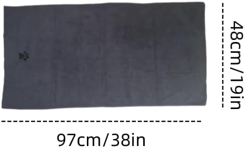 Pet Towel for Dogs and Cats, Gray, Quick-Drying Water-Absorbent Microfiber, 38x19 Inch with Paw Print Design