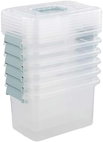 Sandmovie Clear Storage Latch Bin, Plastic Storage Container Box with Lid and Handle, 6 Packs