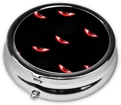 Pocket Pill Box, Waterproof Round Dispenser, Portable Mini Case for Supplements, Daily Use Organizer for Active Lifestyles, Evil Black Red Eyes