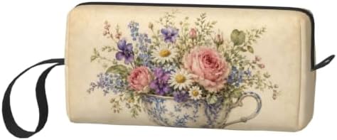 Teacup Small Makeup Bag, 600D Oxford Cosmetic Pouch for Women | Teacup Cosmetic Bag and Toiletry Pouch with Double-Sided Print and Foam Padding for Women, Travel, Gym, Weekend and Daily Use