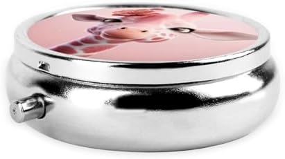 Pill Box 3 Compartment Medicine Pill Case for Pocket or Purse Mini Metal Pillcase Pink Giraffe Pill Holder Vitamin Organizer Portable Travel Pills Container to Hold Supplements Vitamins