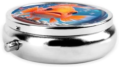 Cute Fish Printed Pill Organizer,Round Travel Pill Organizer Mini Medicine Pill Box for Purse Iron Plating