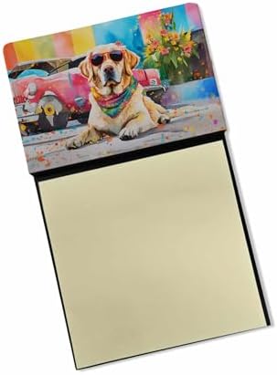 Caroline's Treasures Yellow Labrador Hippie Dawg Sticky Note Holder Refillable Dispenser Self-Sticky Note Pads, Memo Pads Blank Desk Accessories