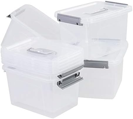 Farmoon 6 Quart Clear Storage Bin, Latch Box with Grey Handle, 6 Packs