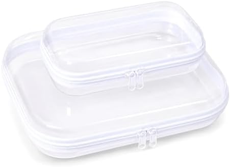 2-Pack Clear Hardshell Zipper Case, 1.2mm Thicken Crush-Proof Travel Toiletries Bag, TSA Approved Portable Zipper Pouches, Rigid Toiletry & Diaper Bag Organizer for Tech, Toys & Art Supplies(White)