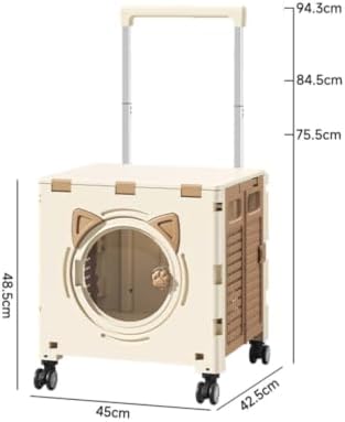 Outdoor Travel Cart Pet Trolley Carrier Wagon with Foldable Box Body Telescopic Pull Handle Casters Ventilated Panels Viewing Window PP Suitable for, Array, Khaki