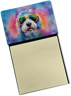Caroline's Treasures Old English Sheepdog Hippie Dawg Sticky Note Holder Refillable Dispenser Self-Sticky Note Pads, Memo Pads Blank Desk Accessories