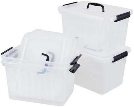 Farmoon 12 Quart Clear Storage Bin, Plastic Latching Box with Handle 4 Pack