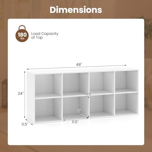 Giantex 8-Cube Bookcase, 3-Tier Cubby Bookshelf, Horizontal Vertical Display Rack with Anti-Tipping Kits, Modern Storage Organizer Shelf Unit for Bedroom, Living Room, Study (White, 8-Cube)