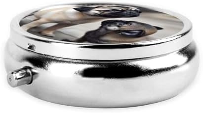 Pill Box 3 Compartment Medicine Pill Case for Pocket or Purse Mini Metal Pillcase Cute Pet Pug Pill Holder Vitamin Organizer Portable Travel Pills Container to Hold Supplements Vitamins