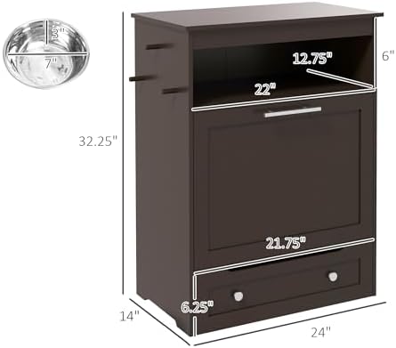 Suitable for Dog Feeding Station with Raised Bowls & Storage Cabinet, Pet Feeder Cabinet Container with Hanger for Feeding & Watering Supplies, Dog Food Organizer, Brown
